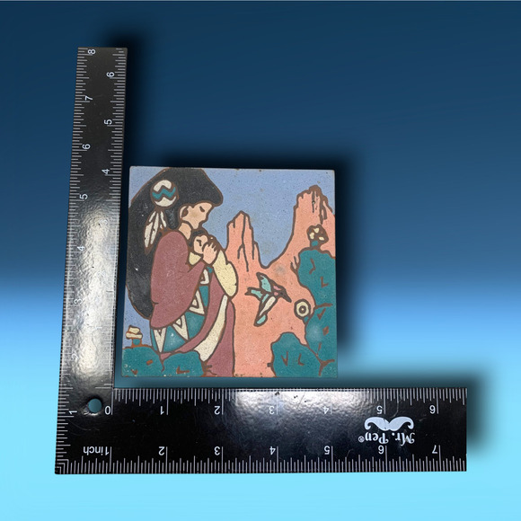 Lot 4 x Vintage 1994 Earthtones Coasters Art Tiles Native American Bear Totem - Picture 4 of 4